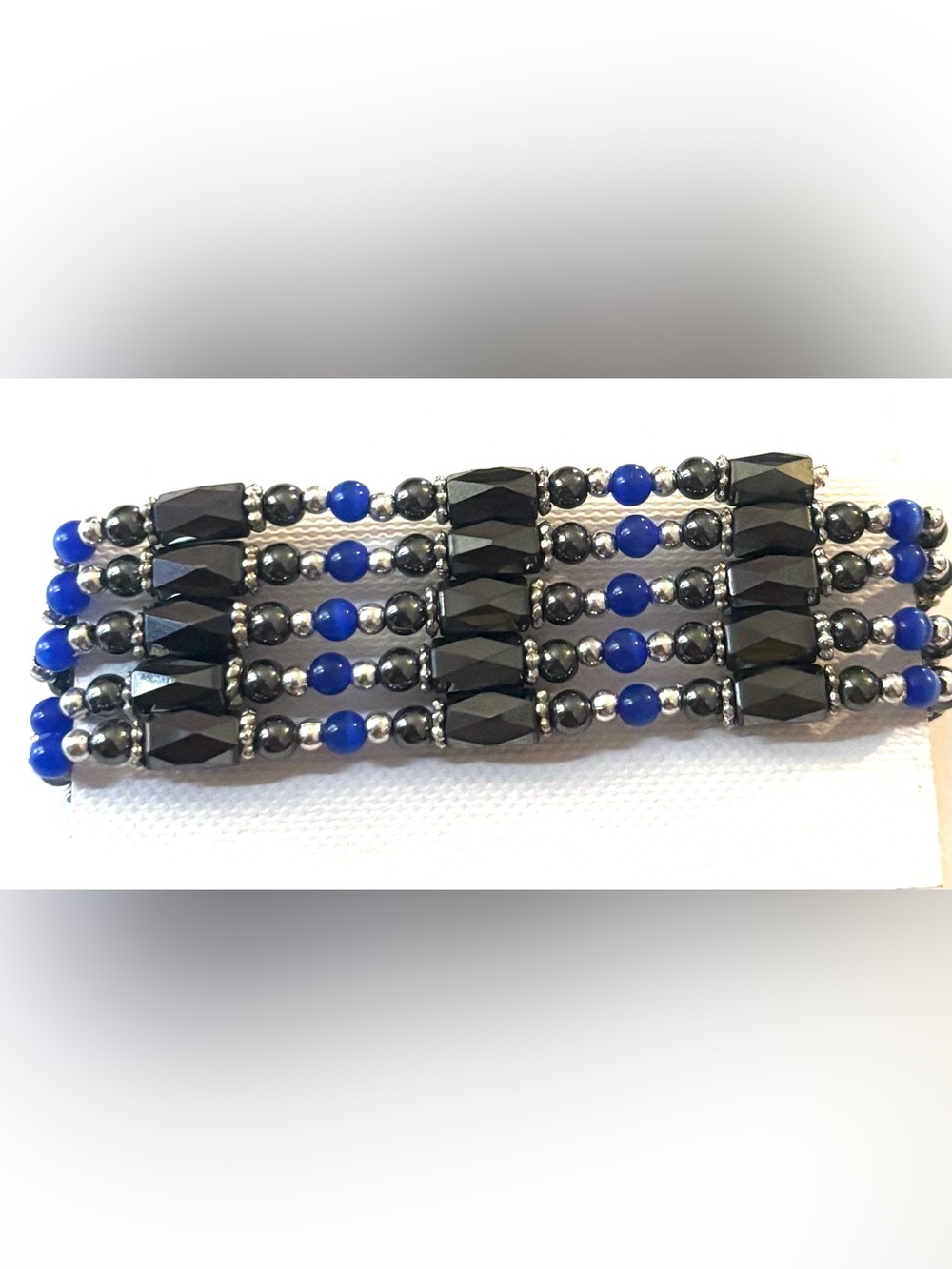 Magnet choker ankle Blue and Hematite Beaded Stretch Bracelet one size